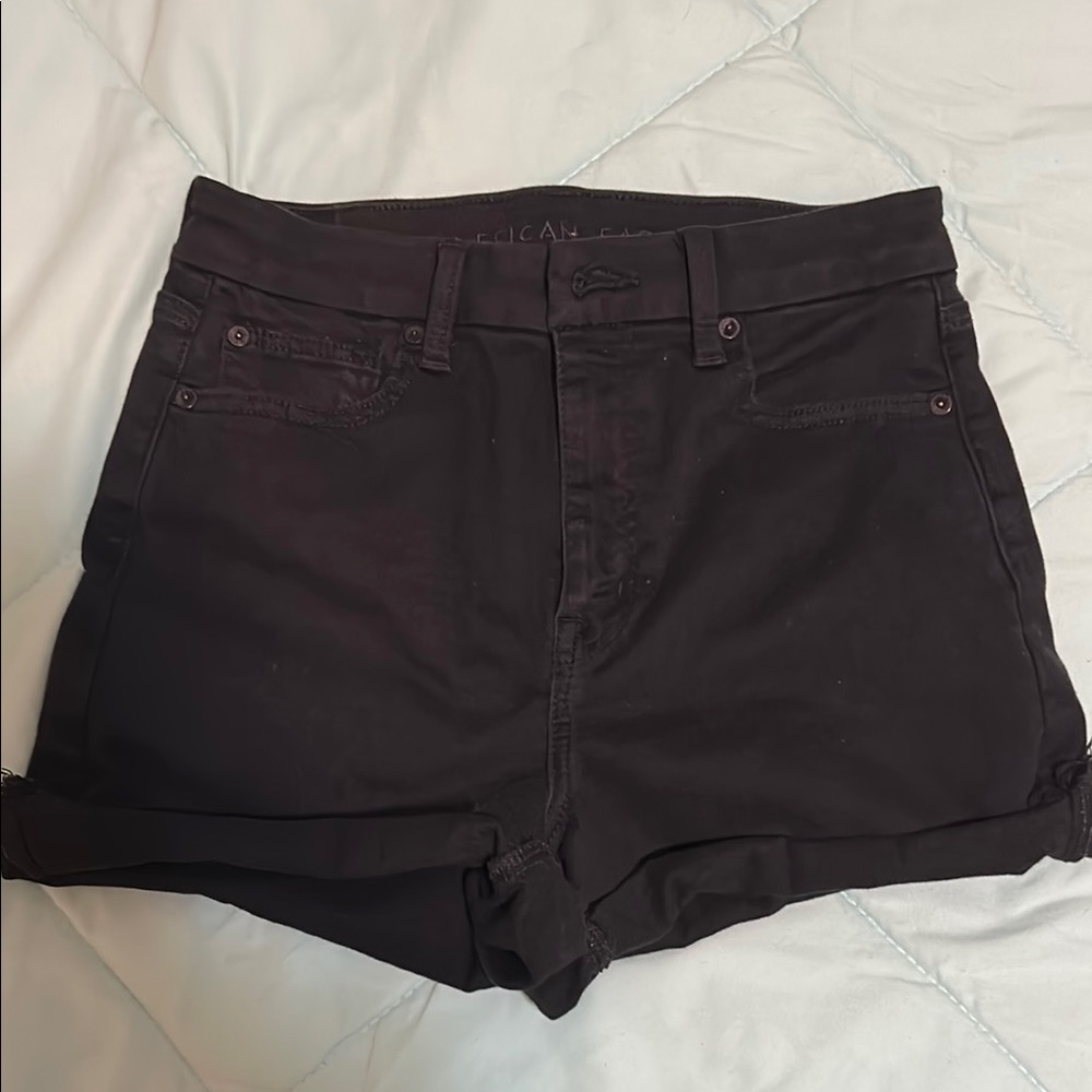 AE black high rise curvy jean shorts